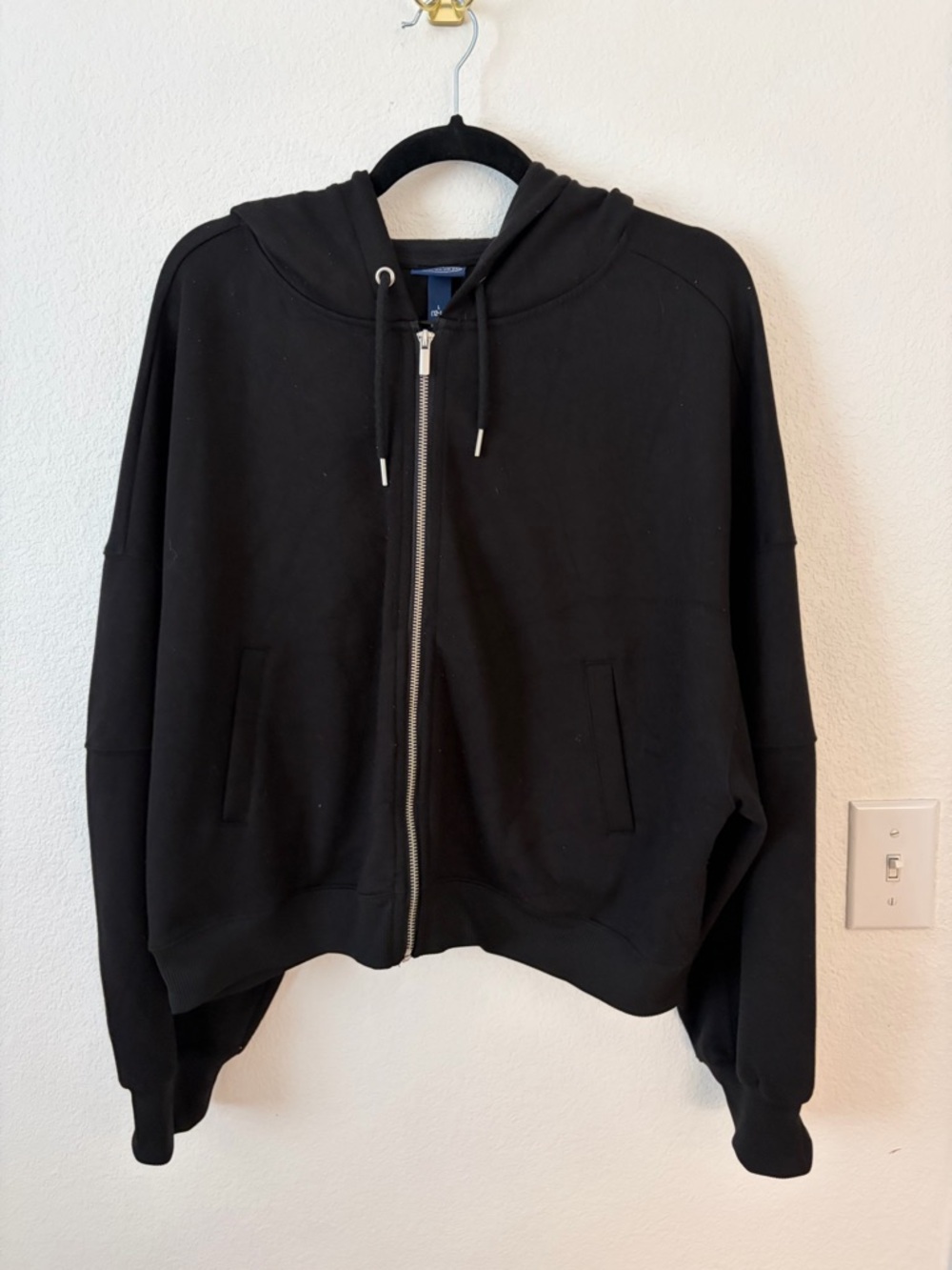Scoop SZ L Scuba Knit Black Zip-Up Hooded Jacket